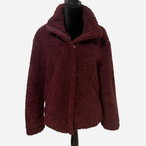 Burgundy zip-up Sherpa Jacket